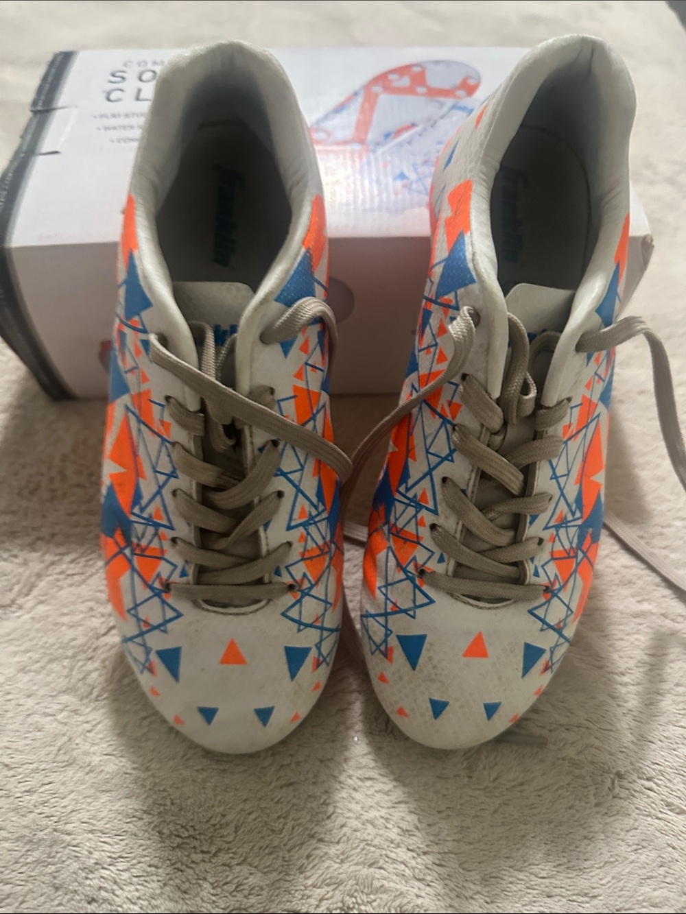 Kids Athletic Sneakers in White with Blue & Orange Geometric Print